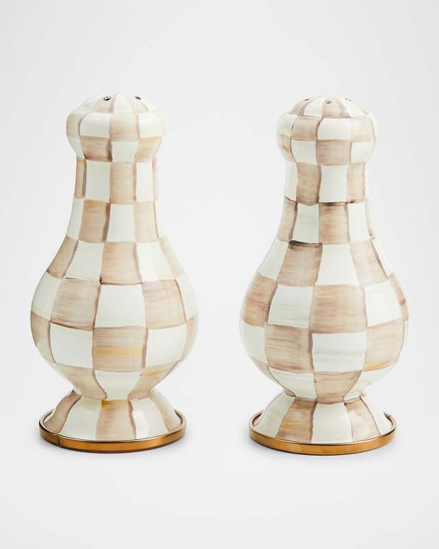 Mocha Check Large Salt & Pepper Shakers